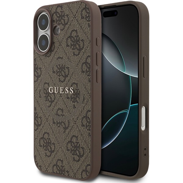 Guess PU Leather 4G Colored Ring MagSafe Zadní Kryt pro iPhone 17 hnědý