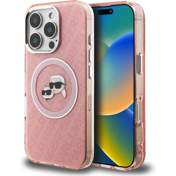 Karl Lagerfeld IML K&CH Heads Repeated Logo MagSafe kryt iPhone 16 Pro Max růžový