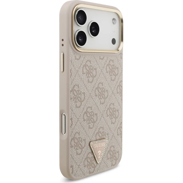 Guess PU Leather 4G Strass Triangle Logo Gold Frame MagSafe kryt iPhone 18 Pro Max růžový - Pouzdra - Obrázek fe817483c7784fc68945ea050222123a