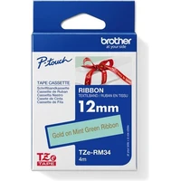 Brother TZe-RM34 textilní páska zlatá na zeleném 12 mm - Pásky pro štítkovače