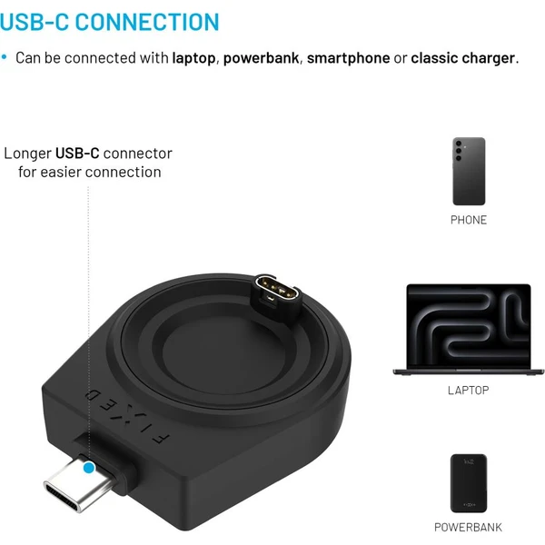 FIXED Nabíjecí USB-C adaptér pro Garmin Fenix 5/6/7/7X/8, Epix, Venu 2/3/3S, Vívoactive 3/4/5 černý - Nabíječky - Obrázek fed88e0b2ffa455eba9f2c02f5b0d633