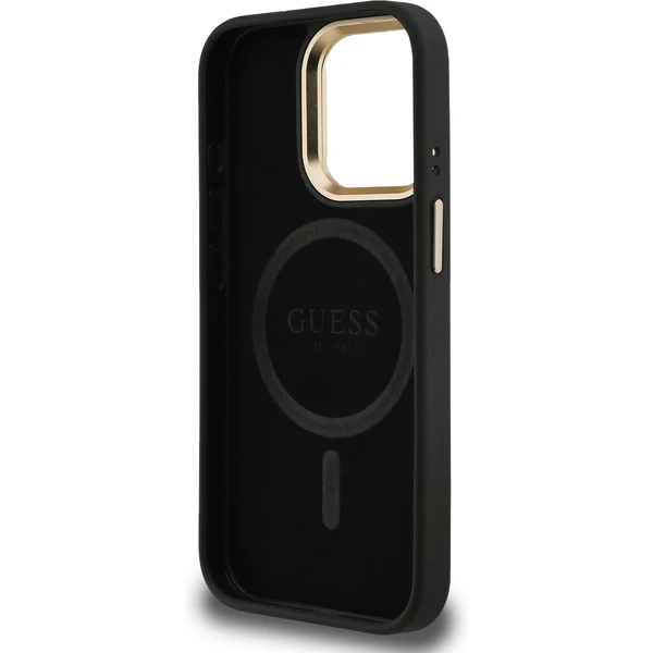 Guess PU 4G Strass Triangle Logo Stand Camera Frame MagSafe kryt iPhone 15 Pro Max černý - Pouzdra - Obrázek fef914ac2d9744c494bd84a2e1abb05a