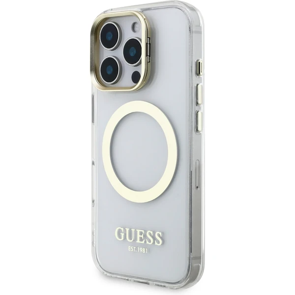 Guess IML Gold Outline Stand Camera Frame MagSafe kryt iPhone 16 Pro Max čirý - Pouzdra - Obrázek ff040716909d462d8d7b701511324bb8